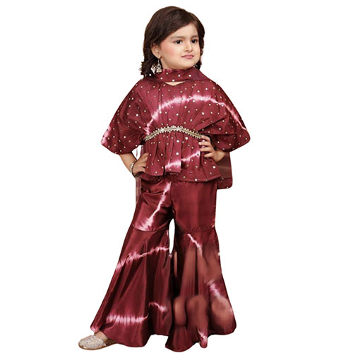 Maroon Tie dye Sharara set for Young Girls