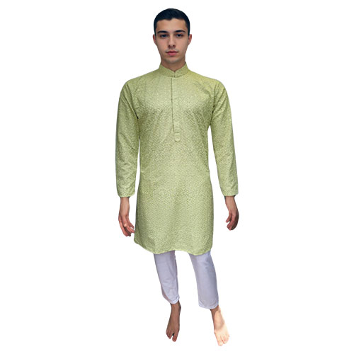 Men's Olive Green Floral Embroidered Kurta with Straight Pants
