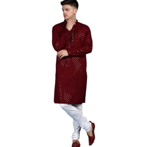 Men's Embroidered cotton Kurta Pajama Set