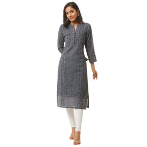 Grey Paisley Embroidered Georgette Kurta for Women