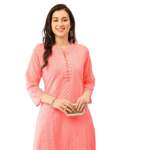 Peach Paisley Embroidered Georgette Kurta for Women