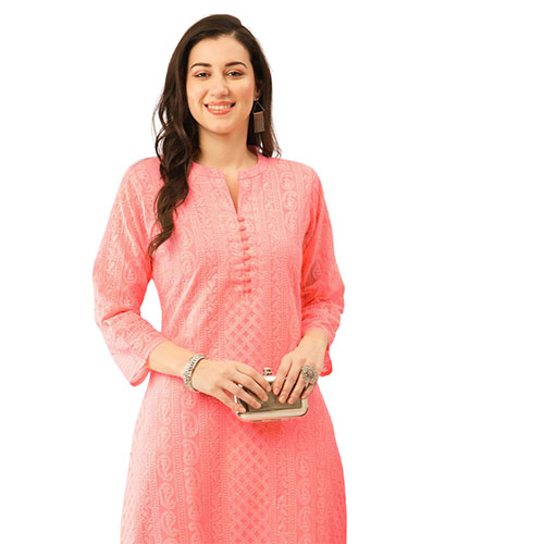 Peach Paisley Embroidered Georgette Kurta for Women
