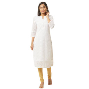 White Paisley Embroidered Georgette Kurta for Women