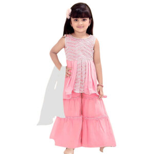 Pink Georgette Sharara Set with Embroidery, Sequins and Dupatta for Kids
