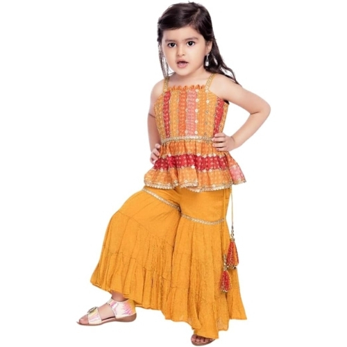Yellow Cotton Kurta and Sharara Set for Girls