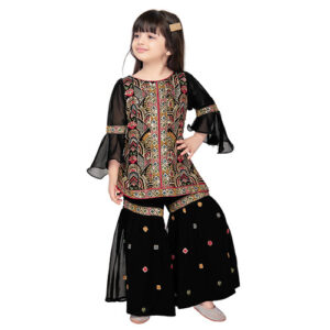 Black Georgette Sharara Set with Embroidery & Matching Dupatta