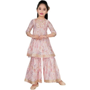 Light Pink Embroidered Coords Set for Girls