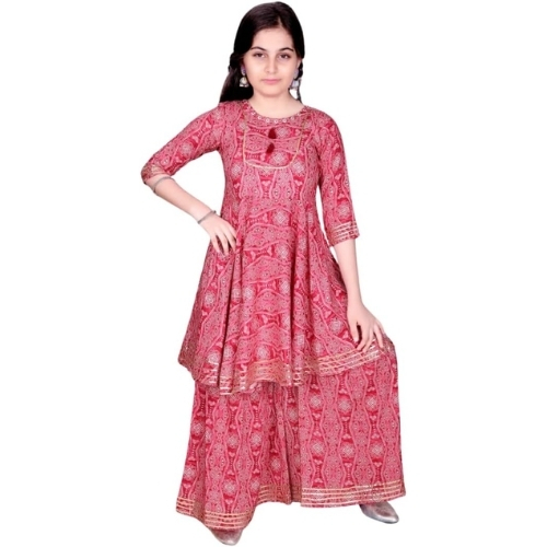 Tomato Red Cotton Co-Ord Set Top and matching Gharara