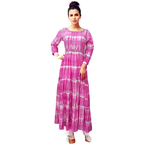 Tie Dye Print Chiffon Maxi Dress with Waist Belt for Women