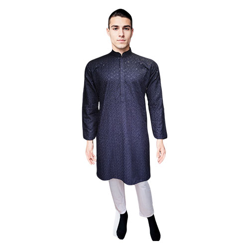 Mandarin Collar Embroidered Kurta with white Straight Pants