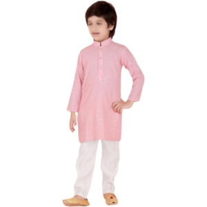 Pink Color Cotton Floral Kurta Pajama Set for Boys