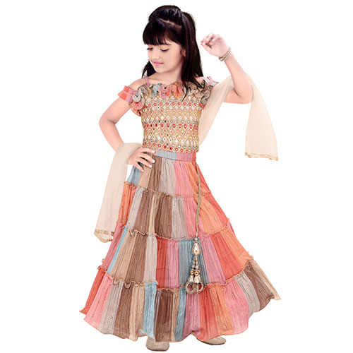 Multicolor Georgette Lehenga Set with Embroidery for Girls