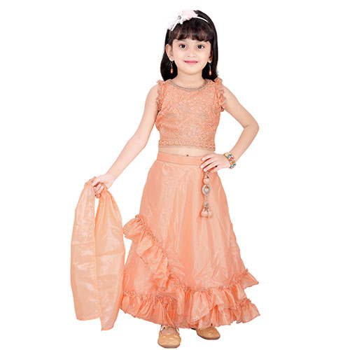 Elegant Peach Lehenga Choli Set with Embroidery for Girls