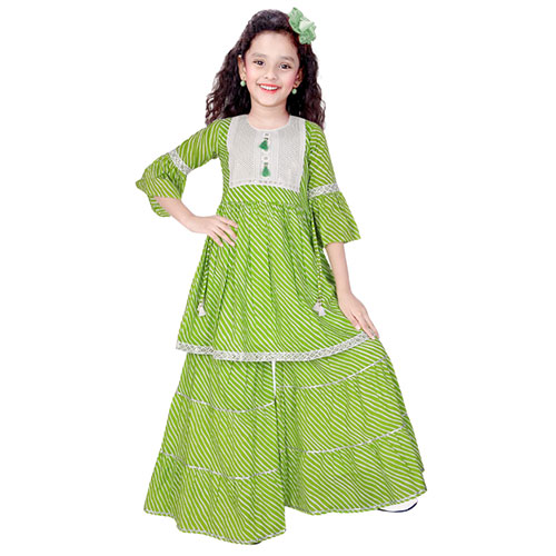 Jaipuri Cotton Mint Green Printed Kurta and Sharara Set