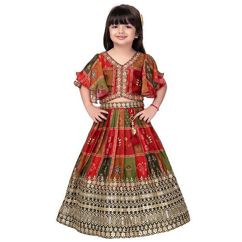Readymade cotton silk Multicolour Lehenga Set with Embroidery work