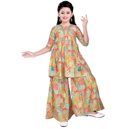 Aliya cut Kurta and Sharara Set with Embroidered Neckline