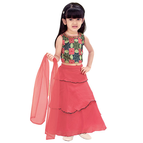 Elegant Red Multitier Silk Lehenga Choli Set with Pink Dupatta