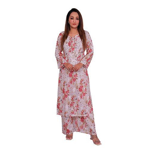 Grey Paisley Embroidered Georgette Kurta for Women