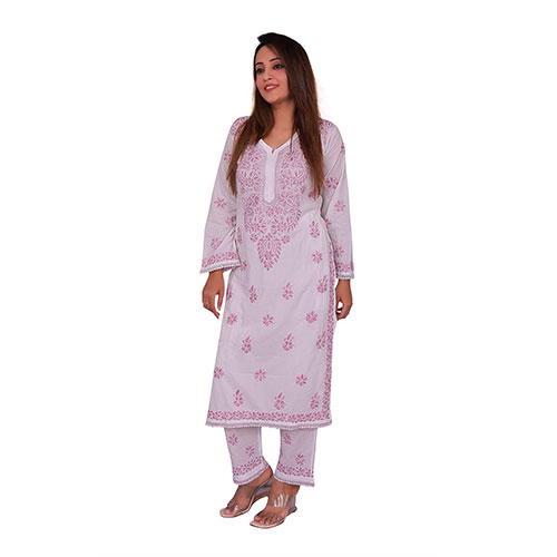 Grey Paisley Embroidered Georgette Kurta for Women