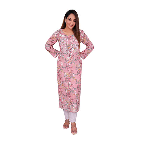 Peach Paisley Embroidered Georgette Kurta for Women