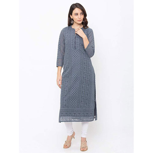 Grey Paisley Embroidered Georgette Kurta for Women