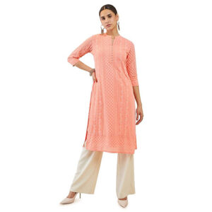 Peach Paisley Embroidered Georgette Kurta for Women by