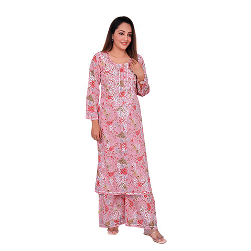 Peach Paisley Embroidered Georgette Kurta for Women
